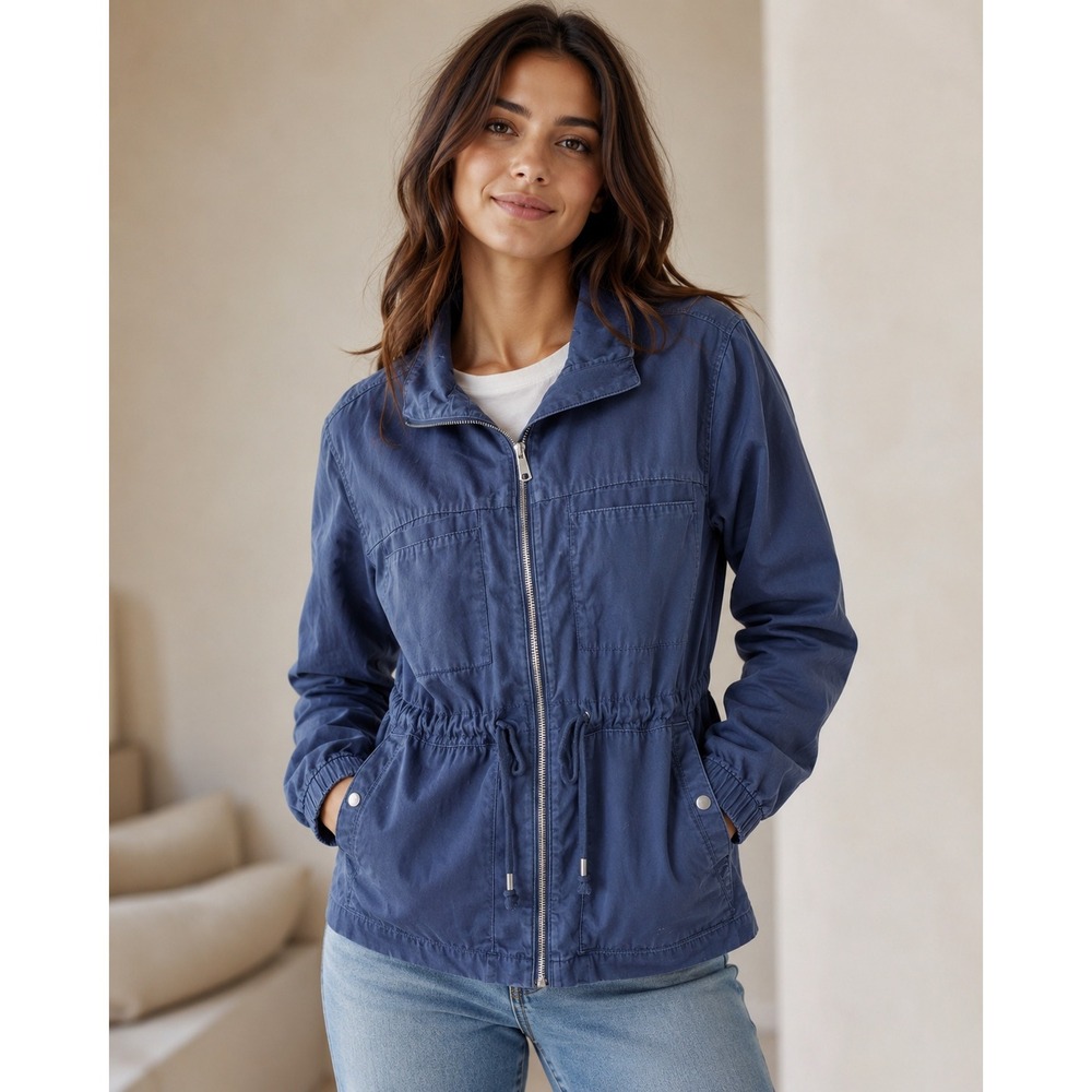 Old Navy Utility Field Jacket Cargo Granola Barn Safari Work Navy Blue Cotton XL